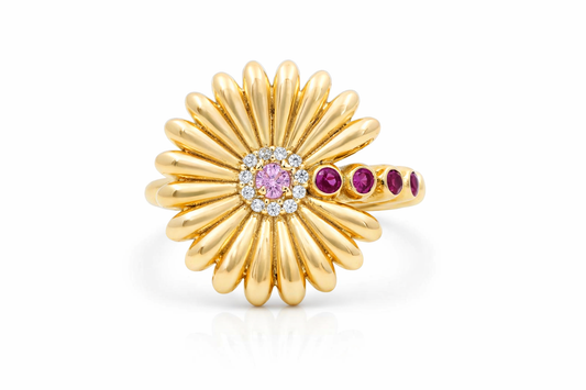 10K Yellow Gold Flower Women's Ring with Cz / Size:7 / Weight: 3.5 GR / DQWR0FL