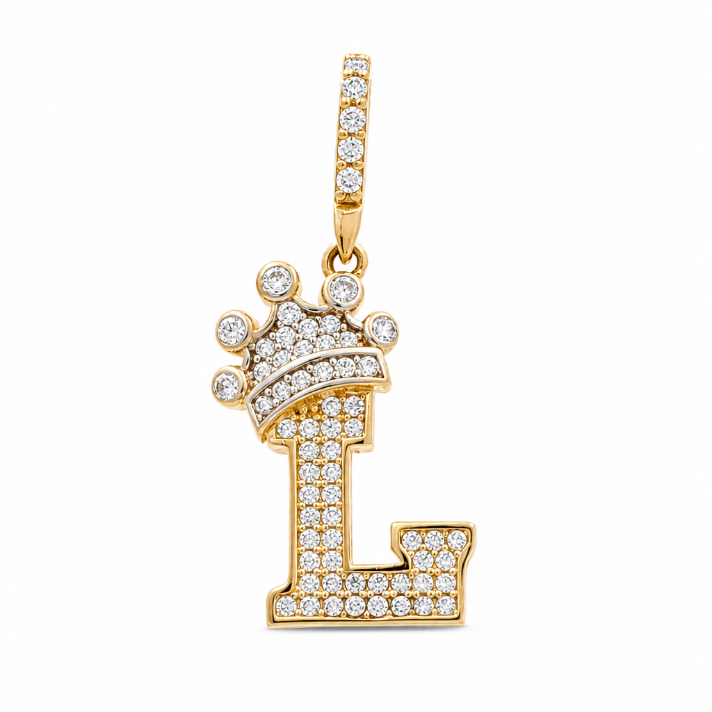 14K  Yellow Gold Initial (L) Pendant with Crown and Cz Stone /  Weight: 1.6gr / CCFPD4-L