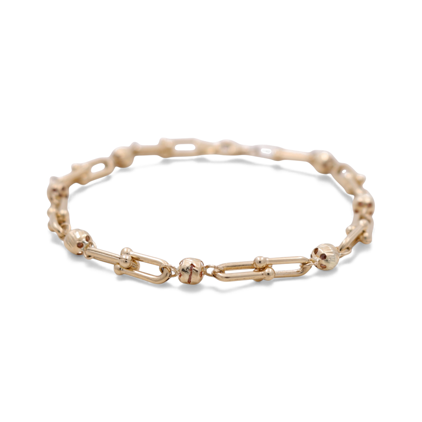 14k Yellow Gold Fashion TT Link Women's Bracelet with Balls / Size: 7.5" / Weight: 5.3 GR / CCFWB4TT