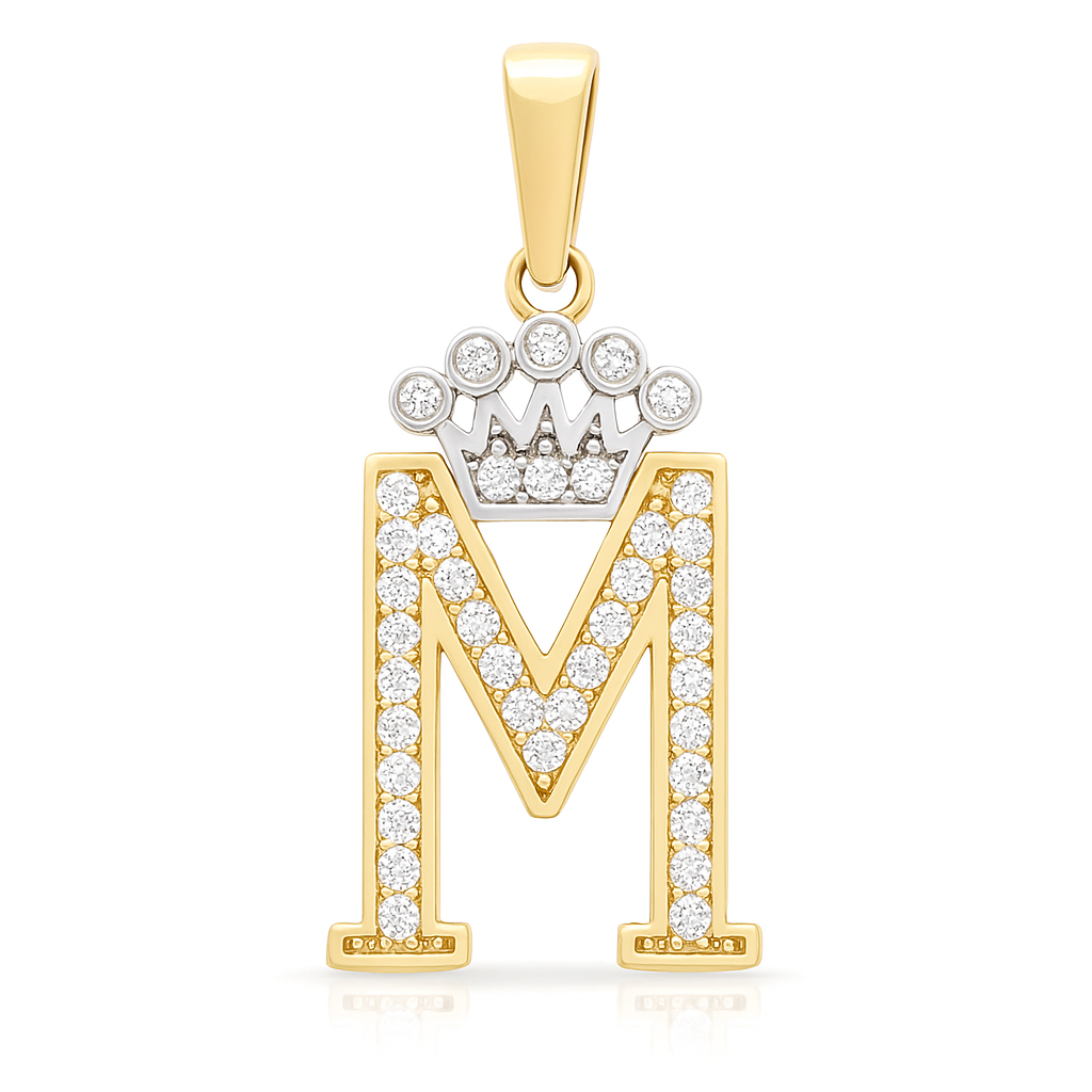 14K Yellow and White Gold Initial M with Crown / Stone: Cz / Weight: 1 GR / 73251M