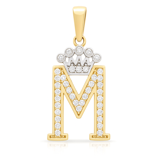 14K Yellow and White Gold Initial M with Crown / Stone: Cz / Weight: 1 GR / 73251M