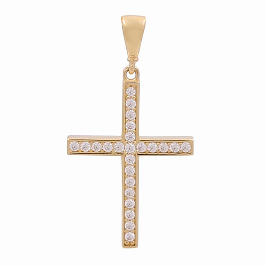 14K Yellow Gold Cross Pendant with Cz / Weight: 1.2 GR / 636-00749