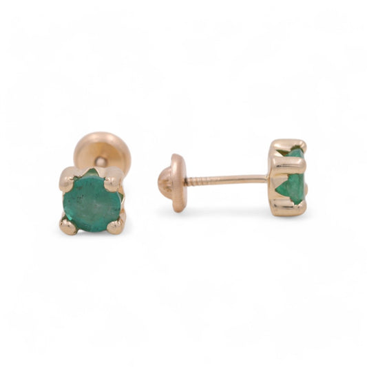 14k Yellow Gold Stud Earrings With Green Cz / 6-62741PNE