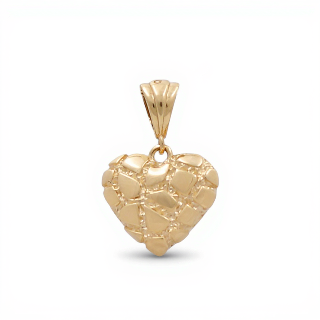 10K Yellow Gold  Heart Pendant with Nugget Design / Weight: 1.4 GR / CQPD0HR-4