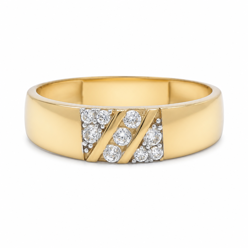 14K Yellow Gold Men's Wedding Band / Size:10 / Stone: Cz / Weight: 2.2 GR
