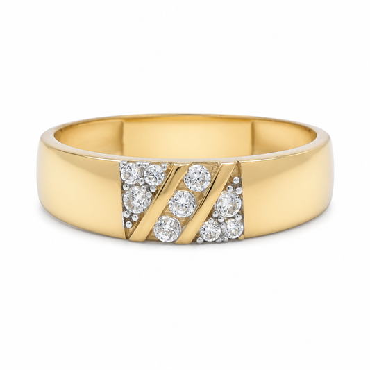 14K Yellow Gold Men's Wedding Band / Size:10 / Stone: Cz / Weight: 2.2 GR