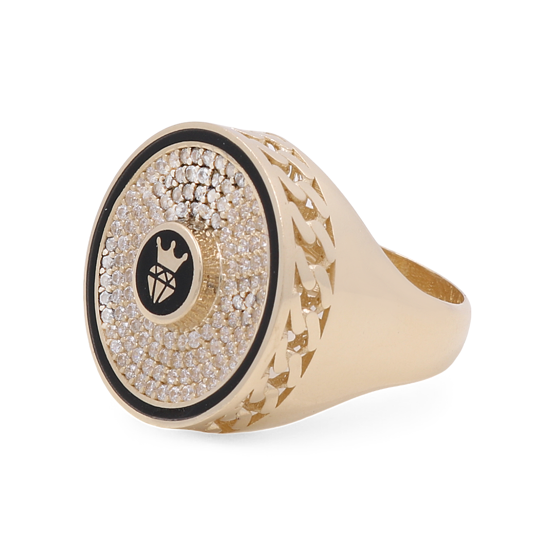 Anillo Mónaco para hombre en oro amarillo de 14 quilates / Circonita cúbica / Talla 8,5 / Peso: 7,3 gr / COMR4MON-7