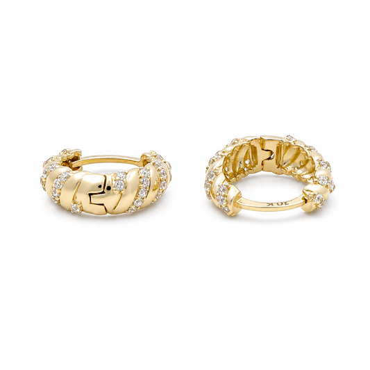10K Yellow Gold Fashion Hoops Earring with Cz Stone / Size: 4.4mm x 9.5mm / Weight: 2.0 GR /DQEH0FS4.4x9.5