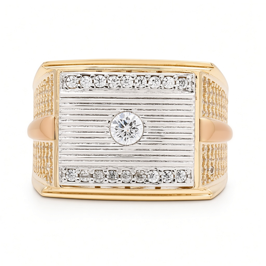 Anillo tricolor rectangular para hombre de oro amarillo 14K con zirconia / Talla 10 / Peso 10.9 GR / COMR4RCT3TCZ