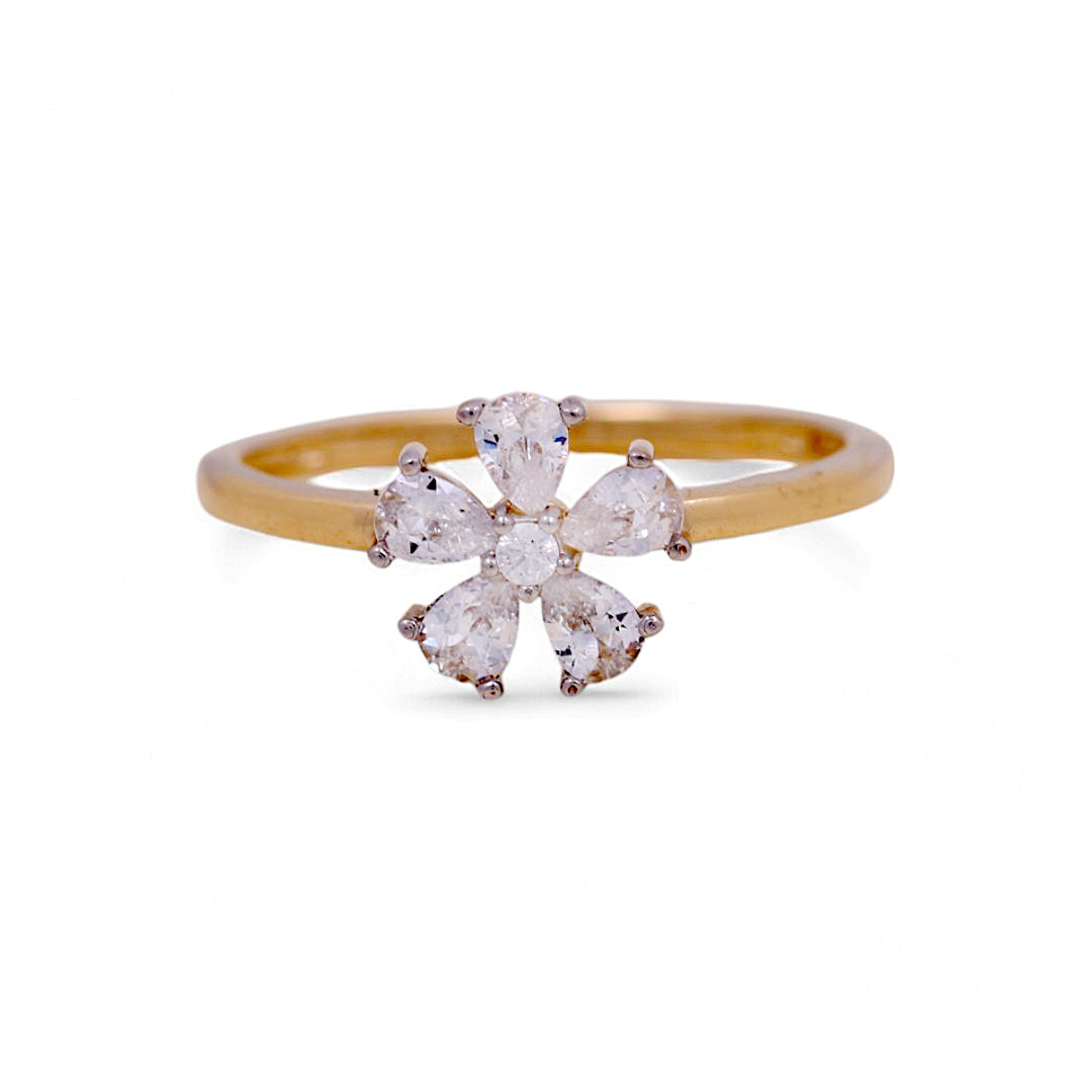 14K Yellow Gold Woman’s Flower Ring / Stone: CZ / Size: 6.5 / Weight: 1.8 GR / IEEWR4FL-1