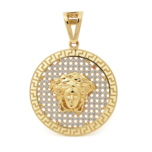 10K Yellow Gold Medusa's Medal Pendant with Greek and Cz / Weight: 3.4 GR / P04P-220