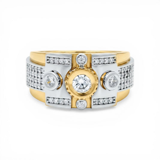 10K Yellow and White Gold Fashion Men's Ring with Cz / Size :10 / Weight: 7.8 GR