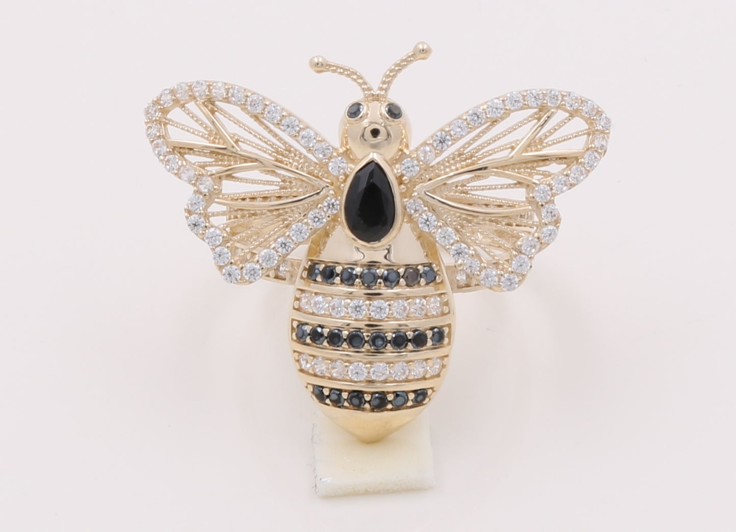 COWR4BE-1 14k C Cz Weight 4.3gr Bee Women Ring with white and black