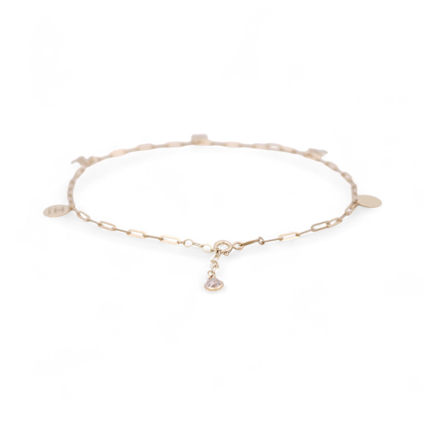 10K Yellow Gold Paper Clip Women's Anklet Bracelet with CC / Size: 10" / Weight: 2.5 GR / CQAB0CC