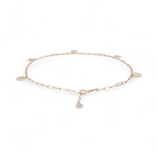10K Yellow Gold Paper Clip Women's Anklet Bracelet with CC / Size: 10" / Weight: 2.5 GR / CQAB0CC