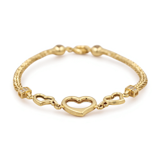14K Yellow Gold Fashion Women's Bracelet with Three Hearts and Cz / Size 7.5" / Weight: 5.8 GR / DOWB4HR-2