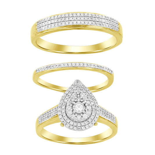 10K Yellow Gold Diamond Trio Set Ring / Stone: 0.50CT / Size: 7 & 10 / 280392Y