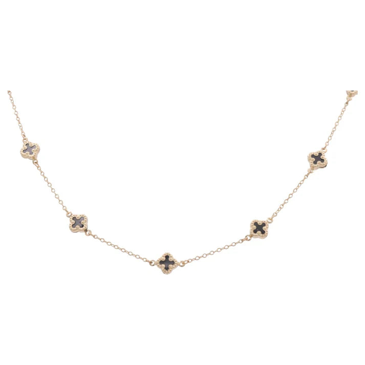 10K Gold Black Small Clover Necklace /  Size 18" / Weight 6.7 GR / BONK0CLV-2B