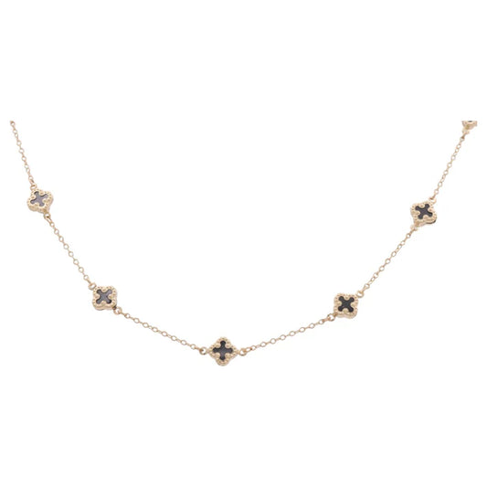 10K Gold Black Small Clover Necklace /  Size 18" / Weight 6.7 GR / BONK0CLV-2B