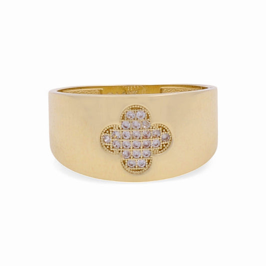14K Yellow Gold Clover Women's Ring with Cz / Size: 8 / Weight: 2.9 GR / CPWR4CLV-1