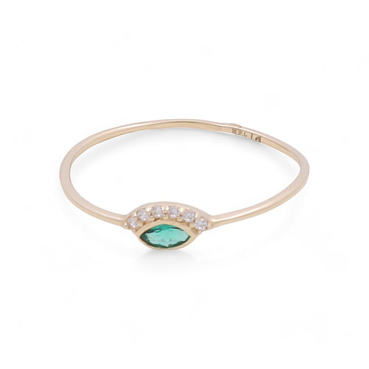 Anillo de oro amarillo de 14 quilates con piedra verde para mujer / CZ / Peso: 0,6 GR / COWR4FS-114