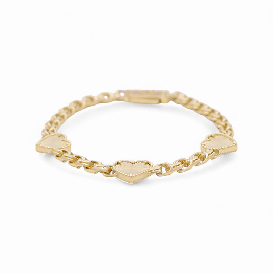 10K Yellow Gold Chinese Link Bracelet with Heart and Cz / Size: 7.5” / Weight: 11GR / COWB0HR-1