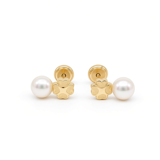 14K Yellow Gold Clover with Pearl Stud Earrings / 6-824401PNF