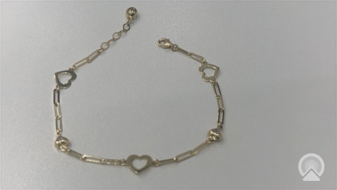 14K Yellow Gold Paperclip Women's Bracelet with Hearts / Stone: Cz / Size: 7.5" / Weight: 3gr / COWB4PCHR
