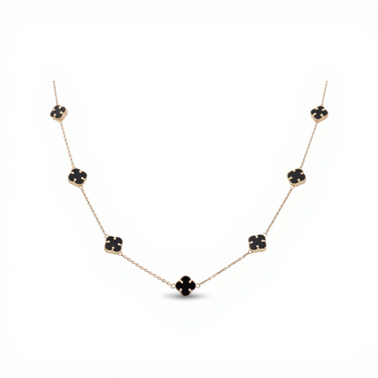 10K Yellow Gold Reversible Gold/Black Eleven Clovers Women's Necklace / Size: 18" / Weight: 10.8 GR / BQNK0CLV