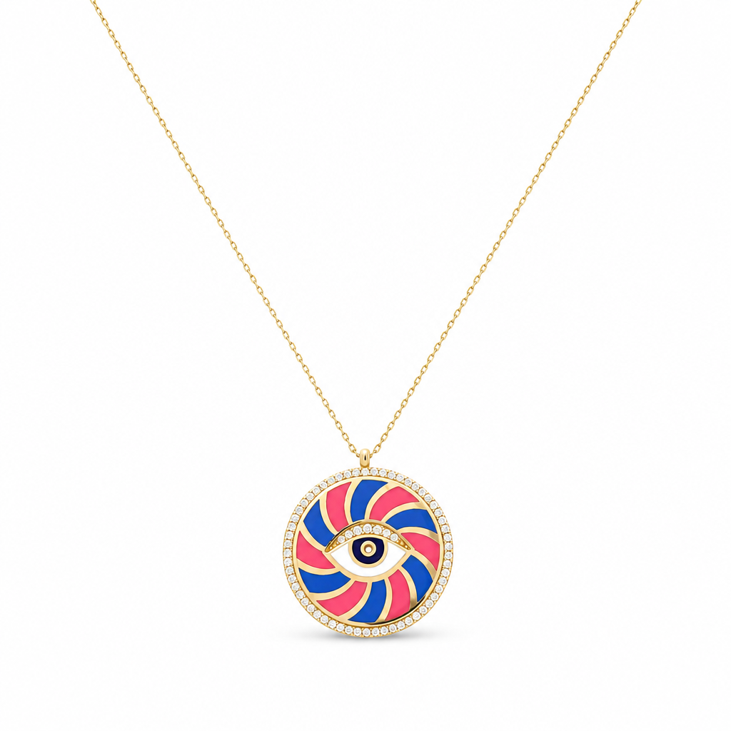 14K Yellow Gold Women's Necklace With Eye Pendant / Size: 16" / Weight: 5.8 GR / Stone: Cz
