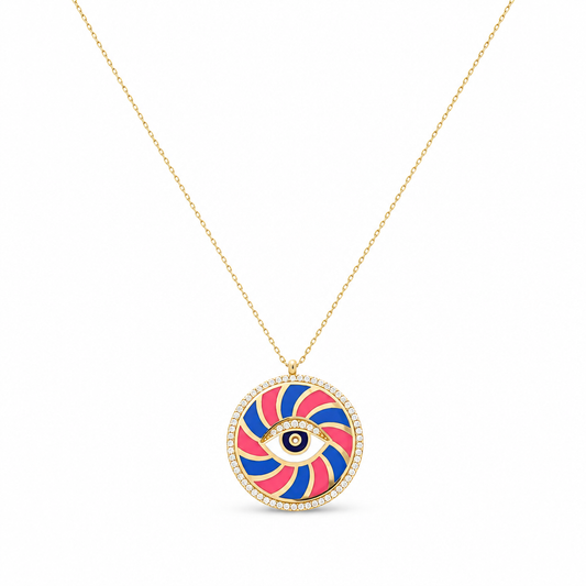 14K Yellow Gold Women's Necklace With Eye Pendant / Size: 16" / Weight: 5.8 GR / Stone: Cz / CCNK4EY