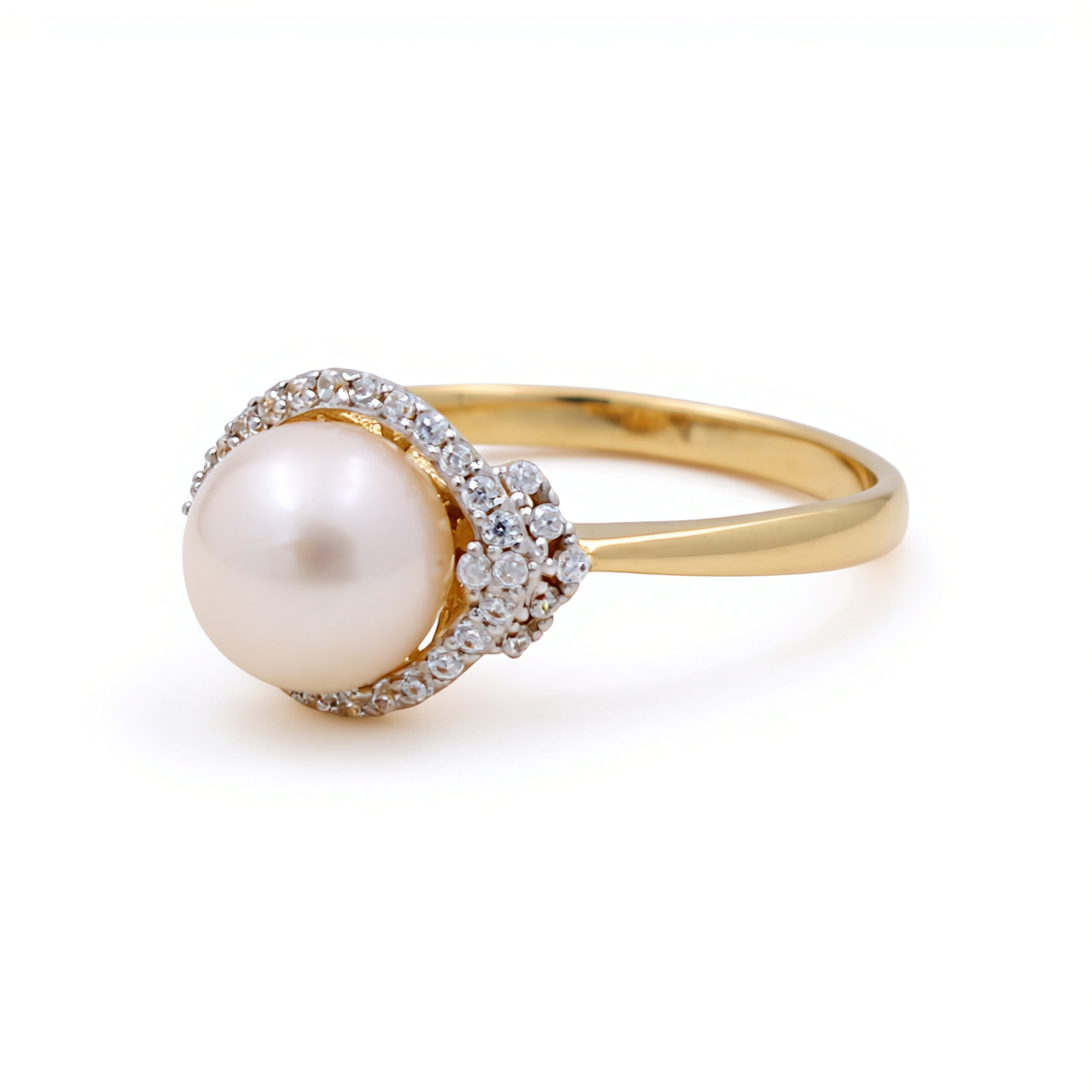 14K Yellow Gold Fashion Women's Ring with Pearl and Cz / Size: 7 / Weight: 2.6 GR / CEEWR4FS-4