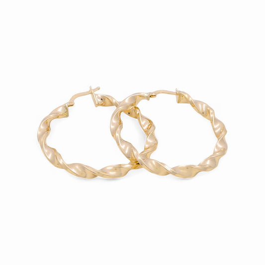 14K Yellow Gold Twist Hoops Earrings / Size: 4mm X 34mm / Weight: 4 GR / KOEH4TR4x34