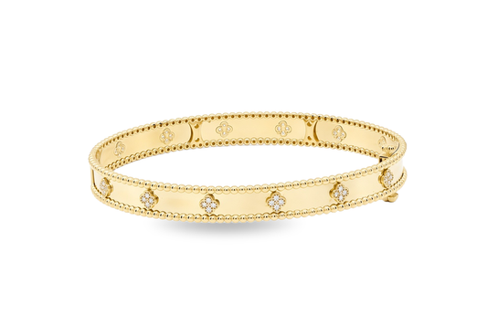 10K Yellow Gold Fashion Clover Women's Bangle Bracelet with Cz / Size: 17" / Weight: 9.5 GR / P61B-481