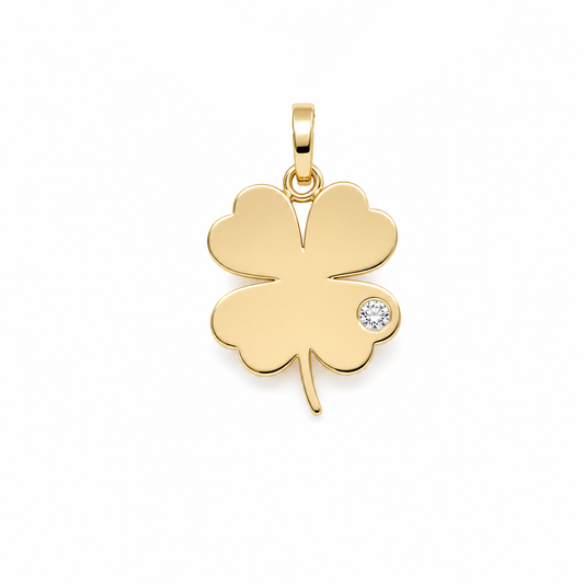 14K Yellow Gold Lucky Trebol Pendant with Cz Stone / Weight: 1.3 GR / P53P-3165
