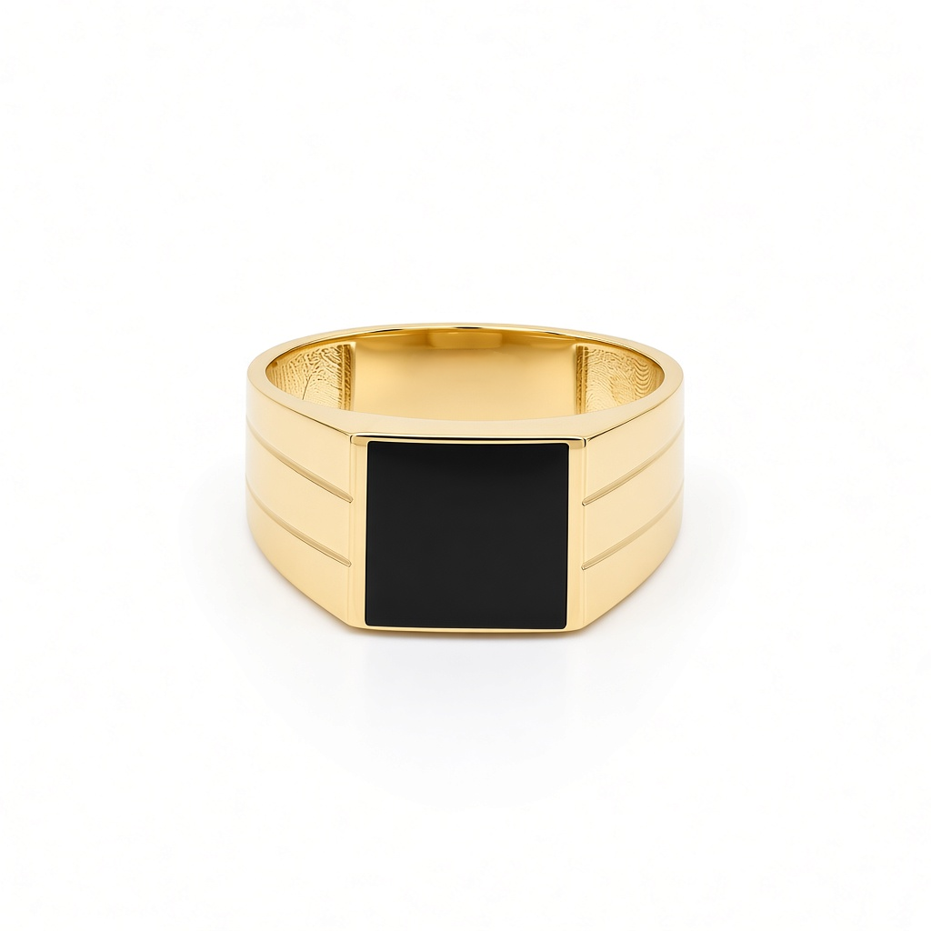 10K Yellow Gold Fashion Men's Ring with Black Onyx / Size: 10 / Weight: 4.6 GR / DOMR0FS