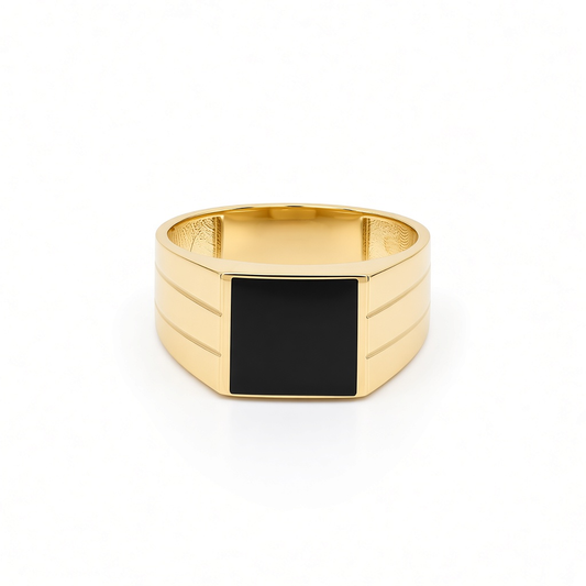 10K Yellow Gold Fashion Men's Ring with Black Onyx / Size: 10 / Weight: 4.6 GR / DOMR0FS