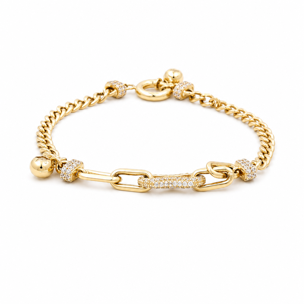 14k Yellow Gold Fashion Women's Bracelet with Cz / Size: 7.5" / Weight: 7.2 GR / CCFWB4FS-6