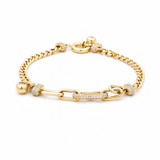 14k Yellow Gold Fashion Women's Bracelet with Cz / Size: 7.5" / Weight: 7.2 GR / CCFWB4FS-6