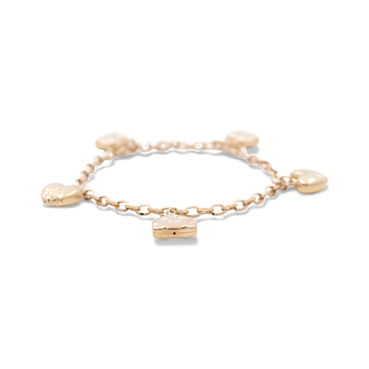 14K Yellow Gold Fashion Women's Bracelet with Hanging Hearts / Size: 7" / Weight: 4.7 GR / ICWB4HR