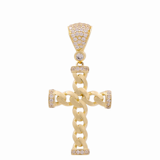 10K Yellow Gold Fashion Cross with White Cz / Weight: 3.8 GR / COPD0CS