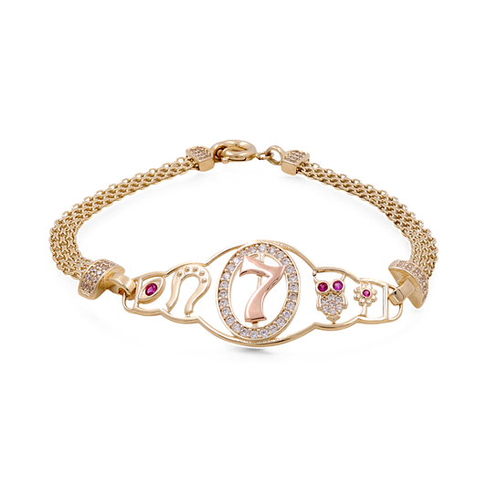 14K Yellow and Rose Gold Luck Women’s Bracelet / CZ / Weight: 7.4 GR / Size: 7”