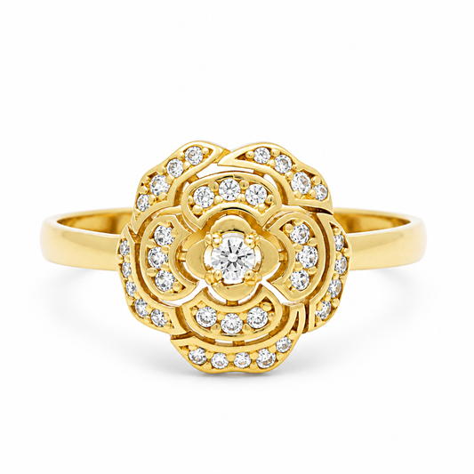 14K Yellow Gold Flower Women's Ring with Cz / Size: 9.25 / Weight: 2.2 GR / DQWR4FL-10