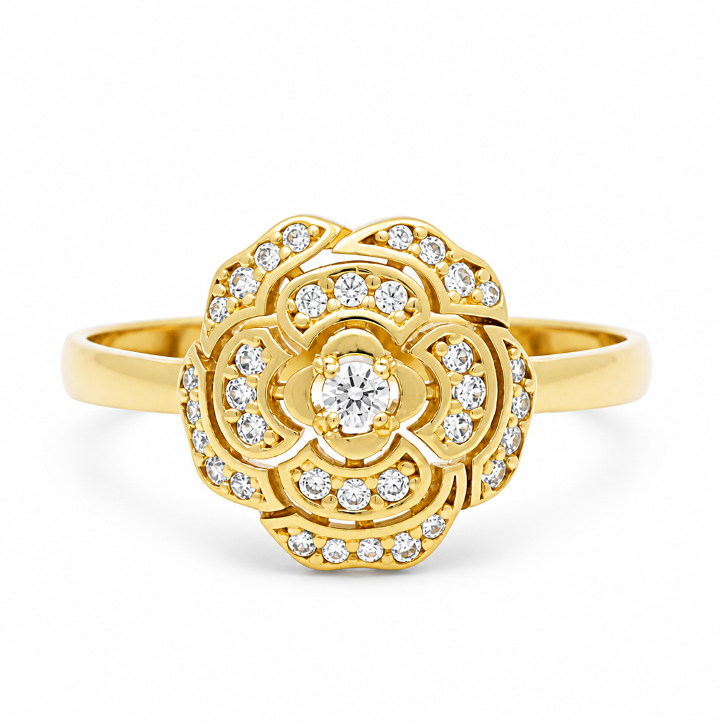 14K Yellow Gold Flower Women's Ring with Cz / Size: 9.25 / Weight: 2.2 GR / DQWR4FL-10