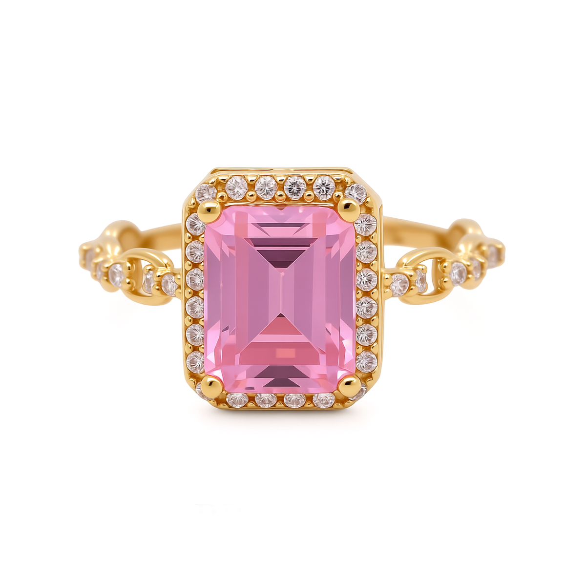 14K Yellow Gold Fashion Women's Ring with Pink Cz / Size: 7 / Weight: 2.7 GR / CCFWR4FS-1