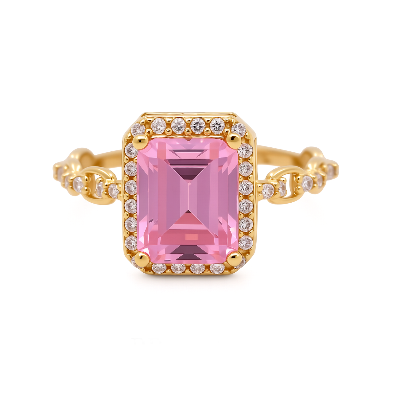 14K Yellow Gold Fashion Women's Ring with Pink Cz / Size: 7.5 / Weight: 2.7 GR / CCFWR4FS-1