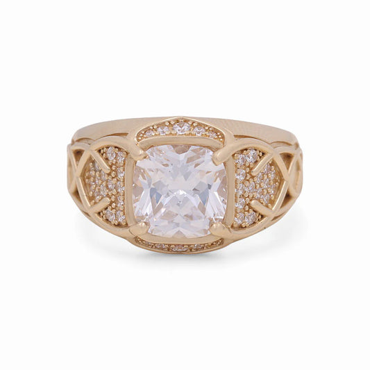 14k Square Men's Ring with Cz / Size 10.5 / Weight: 11.9 GR / BOMR4FS-4