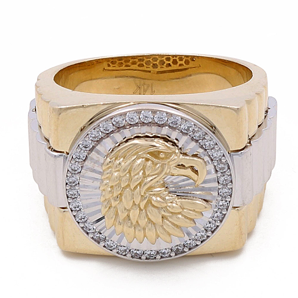 14K Yellow and White Gold Eagle Men’s Ring / CZ / Size 10 / Weight: 15.1 GR