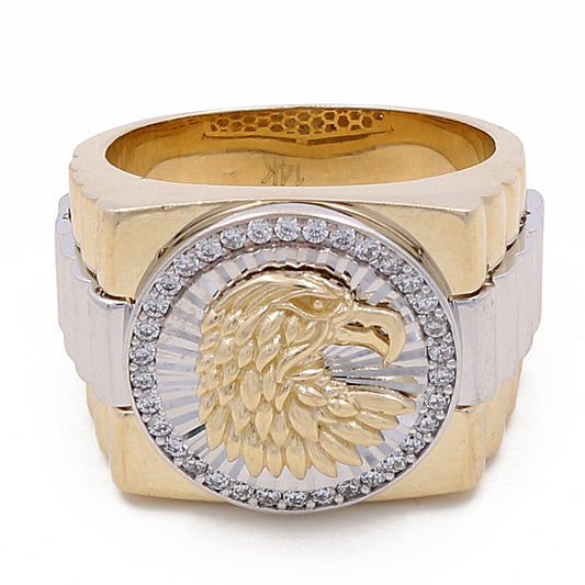 14K Yellow and White Gold Eagle Men’s Ring / CZ / Size 10 / Weight: 15.1 GR