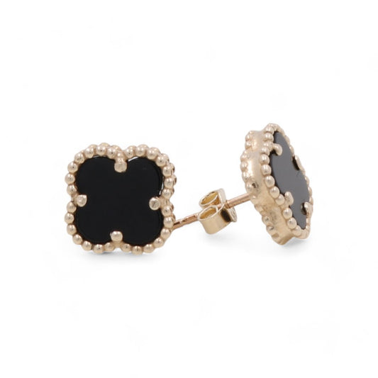 14k  Yellow Gold Black Clover Earring / Size: 11mm / Weight: 1.9gr / P04VC-3